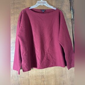 Eileen Fisher Burgundy 100% Wool Boxy Top Medium Boat Neck Minimalist